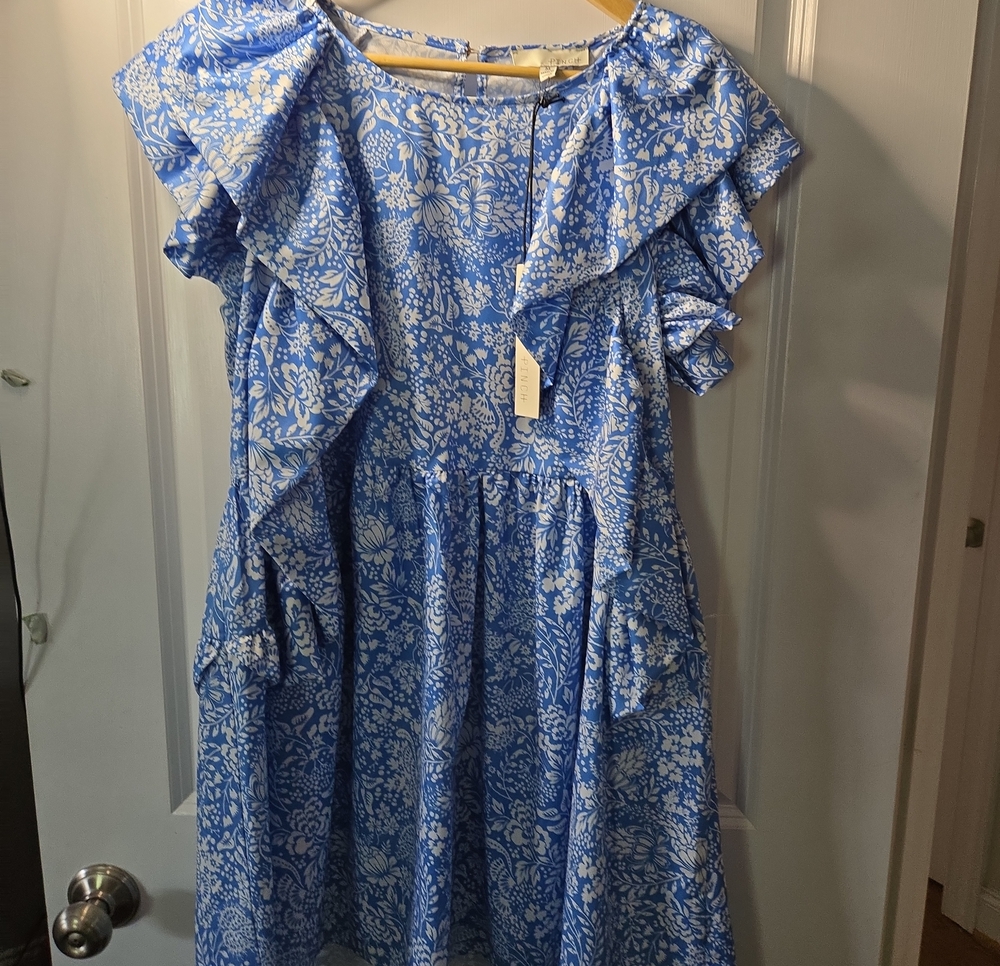 Pinch Blue and White Floral Ruffle Dress